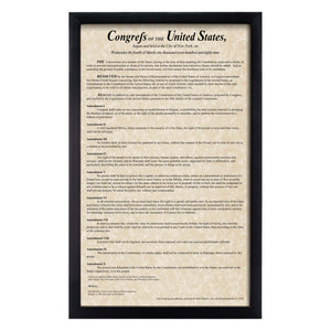 Framed Bill of Rights Parchment Paper Wood Frame Glass Pane