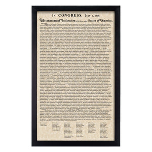 Framed Declaration of Independence Parchment Paper Wood Frame Glass Pane