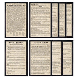 Framed Declaration of Independence Framed Constitution Framed Bill of Rights Framed Constitutional Amendments 11-27 Parchment Paper Wood Frame Glass Pane