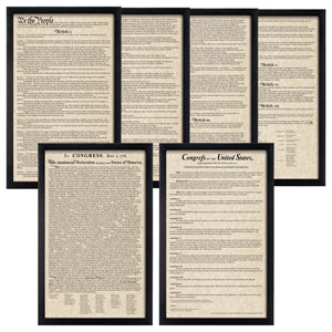 Framed Declaration of Independence Framed Constitution Framed Bill of Rights Parchment Paper Wood Frame Glass Pane