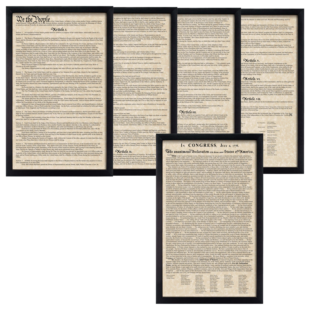 Framed Declaration of Independence Framed Constitution Parchment Paper Wood Frame Glass Pane