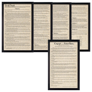 Framed Constitution Framed Bill of Rights Parchment Paper Wood Frame Glass Pane